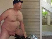Public fucking my toy on my patio! Pool BBQ going on while I fuck my toy naked and cum! 14/16