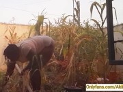 Village girl AKIILISA harvesting crop in the garden/Tshirt and panty sexy ass 6/16