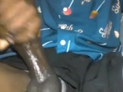 PULLING THE PANTS TO THE SIDE AND STROKING MY MASSIVE COCK 💦💦🍌 9/16