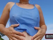 Braless Watering and Playing with Perky Tits on Public Beach 14/16