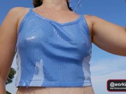 Braless Watering and Playing with Perky Tits on Public Beach 9/16