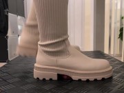 I Will Not Stop Crushing You... Until I Hear the Safe Word! White Combat Socks Boots 12/16