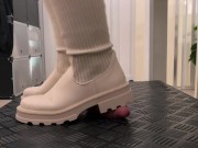 I Will Not Stop Crushing You... Until I Hear the Safe Word! White Combat Socks Boots 6/16