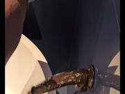 Streching out my pussy on a large dark dildo in the hotel bathtub