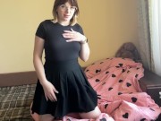 Sexy brunette in a skirt shows her lush forms 7/16