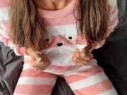 schoolgirl in pajamas masturbate small tits horny pussy and squirting orgasm 4/16