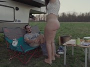 Would you go camping with us? Quick outdoor fuck PAWG creampie