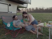 Would you go camping with us? Quick outdoor fuck PAWG creampie 9/16
