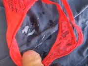 BIG COCK Jerk Off and Cumming on my red Lace Pantie ! 16/16