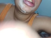 The bitch's quick hands fucking the cock destroyed by lust, masturbating until the pervert cums 16/16