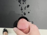 Wearing Latex Pants and Shiny Black High Heels Jerking Off and Huge Load in Coffee 16/16