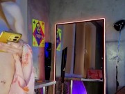 Cutie in a beautiful dress striptease in front of the mirror 14/16