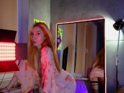 Cutie in a beautiful dress striptease in front of the mirror 6/16