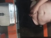 I jerk off my huge dick in the public toilet on gas station 15/16