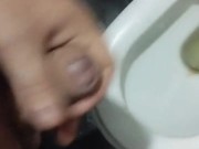 I jerk off my huge dick in the public toilet on gas station 4/16