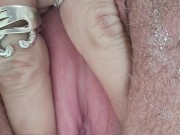 Rubbing stretching pulsing pink pussy in bath close up 12/16