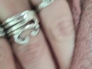 Rubbing stretching pulsing pink pussy in bath close up 15/16