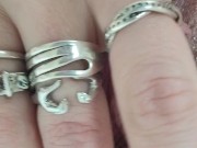 Rubbing stretching pulsing pink pussy in bath close up 3/16