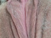 Rubbing stretching pulsing pink pussy in bath close up 6/16