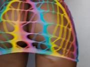 Big ebony milf shows bug oiled ass in rainbow lingerie 5/16