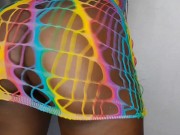 Big ebony milf shows bug oiled ass in rainbow lingerie 7/16