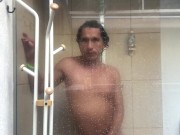 Taking shower after sucking a cock and cumming on my face