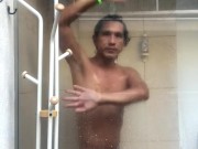 Taking shower after sucking a cock and cumming on my face 13/16