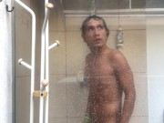 Taking shower after sucking a cock and cumming on my face 6/16