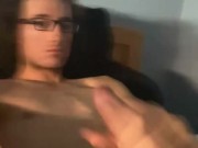 A cute guy with Long Curly Hair Strokes His Big Cock and Cums all over himself 😩 3/16