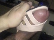 Stroking Cock With So Tight Pink Hermes High Heels Sandal 16/16