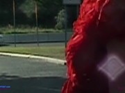 Amateur MILF Braless wearing her Sheer Red HOT Top all around Town 10/16