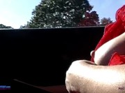 Amateur MILF Braless wearing her Sheer Red HOT Top all around Town 11/16