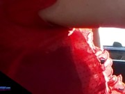 Amateur MILF Braless wearing her Sheer Red HOT Top all around Town 5/16