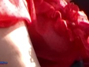 Amateur MILF Braless wearing her Sheer Red HOT Top all around Town 7/16