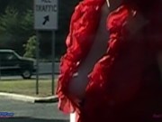 Amateur MILF Braless wearing her Sheer Red HOT Top all around Town 9/16
