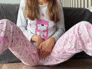 skinny babe in pajama masturbate small tits fingering pussy closeup and squirt orgasm 2/16