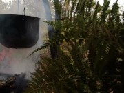 The red-haired forest witch bewitched the traveler and fucked him in all holes in her hut. 1/16