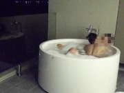 Asian couple having sex in an outdoor jacuzzi, someone is peeking. 1/16