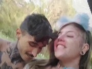 Cock-hungry nymph has sex with stranger in public 4/16