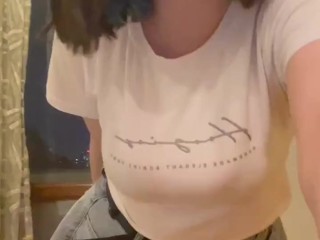 Sexy student shows off her big tits