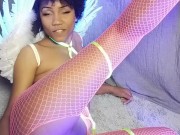 Ebony playing hard with dildo 7/16