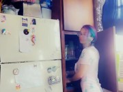 Tittys Almost Hanging Out Putting Dishes Away 13/16