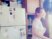 Tittys Almost Hanging Out Putting Dishes Away 15/16