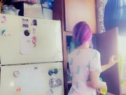 Tittys Almost Hanging Out Putting Dishes Away 3/16