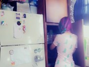 Tittys Almost Hanging Out Putting Dishes Away 4/16