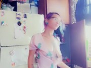 Tittys Almost Hanging Out Putting Dishes Away 8/16