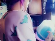 Tittys Almost Hanging Out Putting Dishes Away 9/16