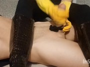 Mistress Night Milks slaves cock in sexy RUBBER GLOVES! Who wants to lick them clean? 11/16