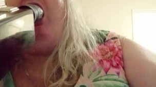 BBW trans deep-throats fucking machine