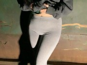 Girl pees in her yoga pants behind dumpster 1/16